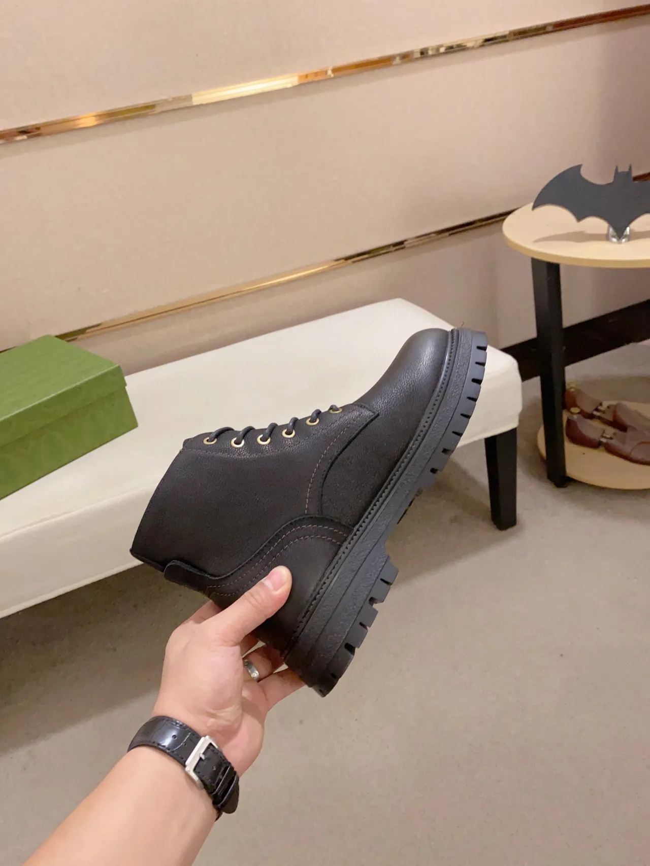 Black Gold Botas de tobillo con ojales de cuero superior 6