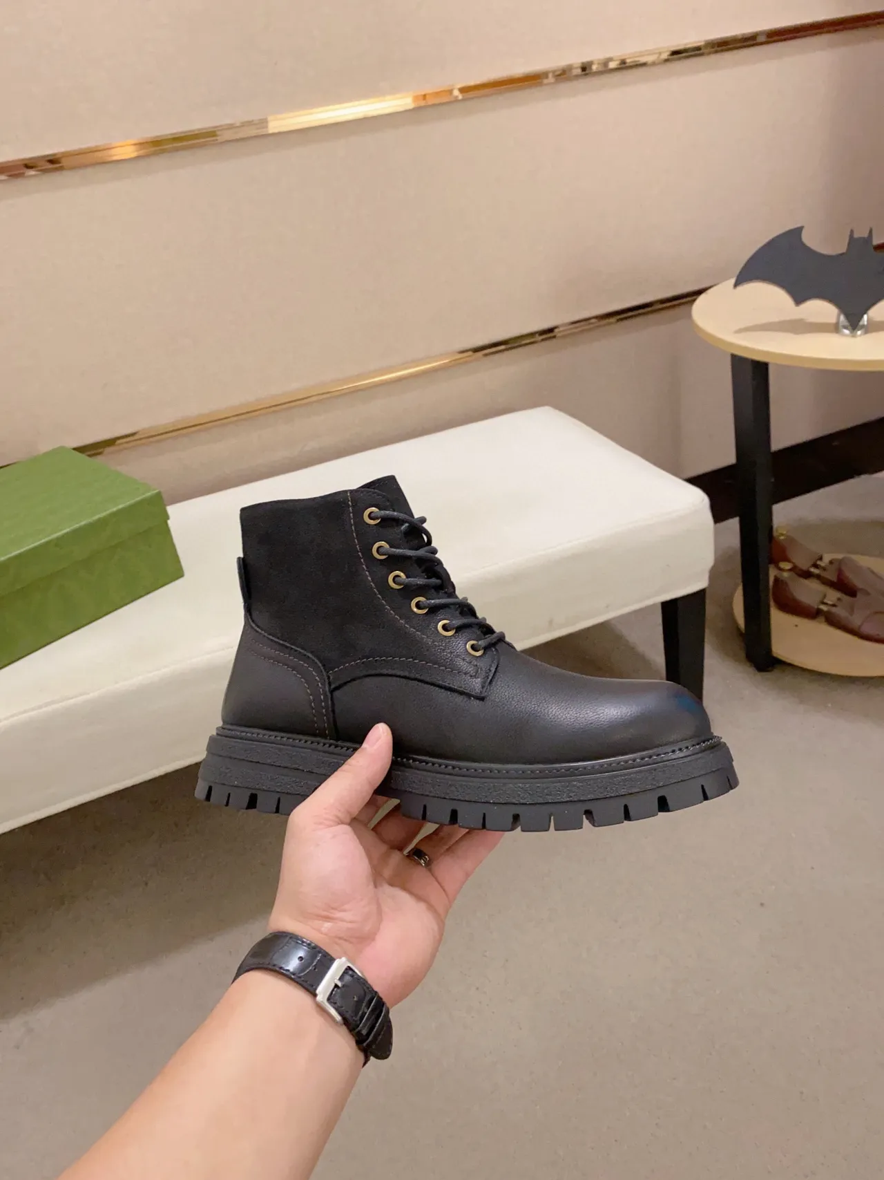 Black Gold Botas de tobillo con ojales de cuero superior 8