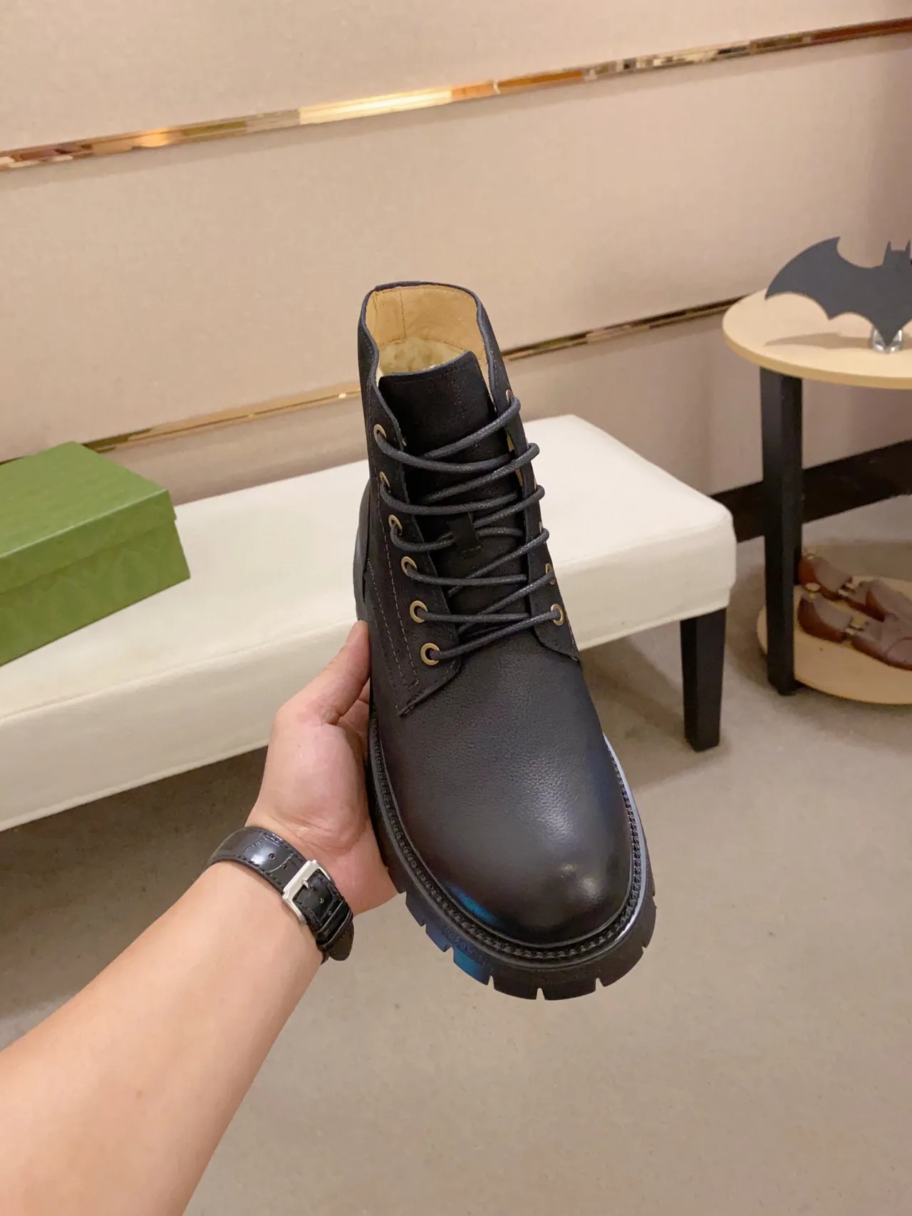 Black Gold Botas de tobillo con ojales de cuero superior 9