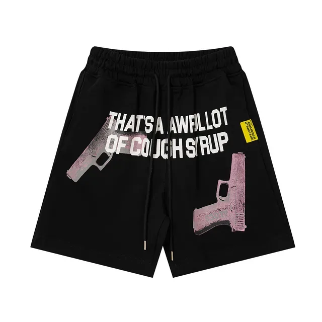 Black Graphic-Print Drawstring Waist Oversized Shorts 2