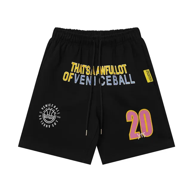 Black Graphic Print Drawstring Waist Shorts 2