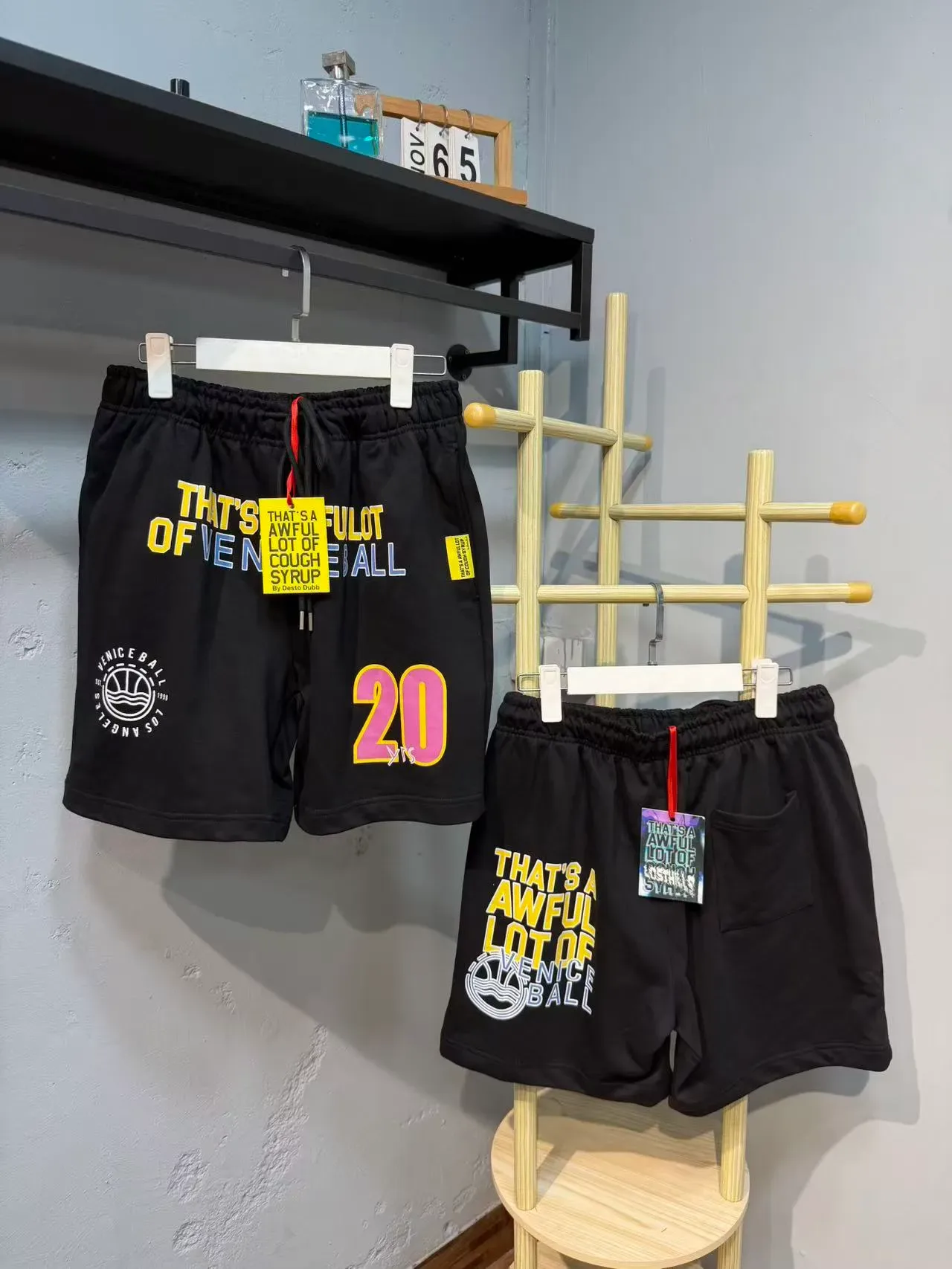 Black Graphic Print Drawstring Waist Shorts 4