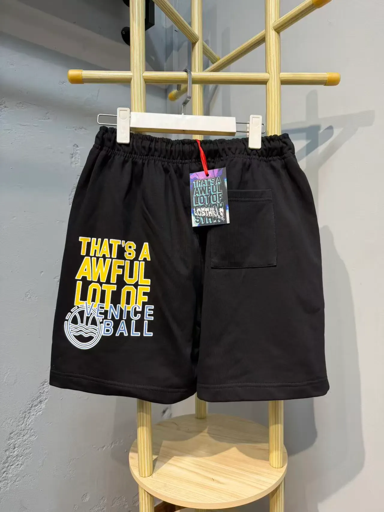 Black Graphic Print Drawstring Waist Shorts 6