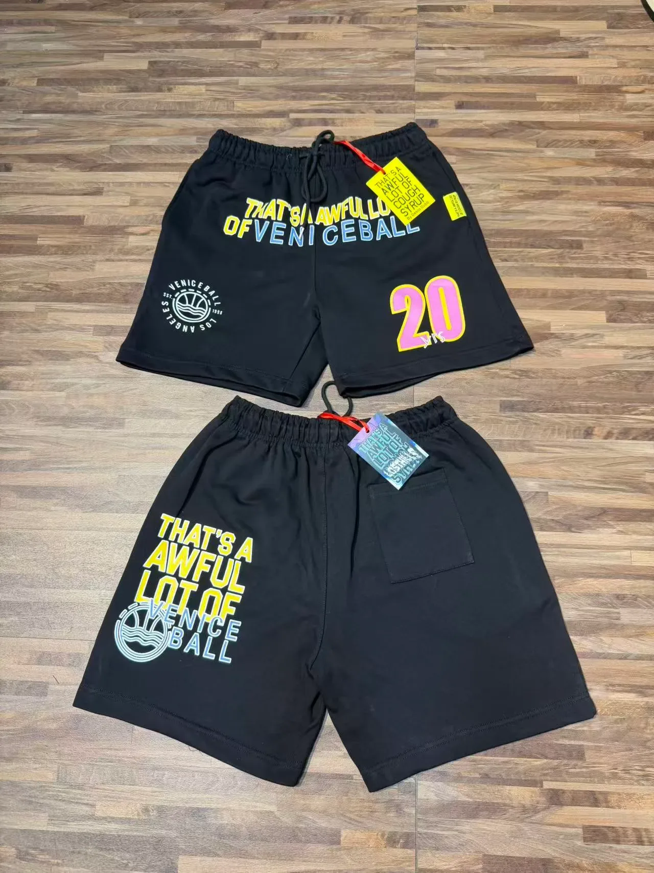 Black Graphic Print Drawstring Waist Shorts 7