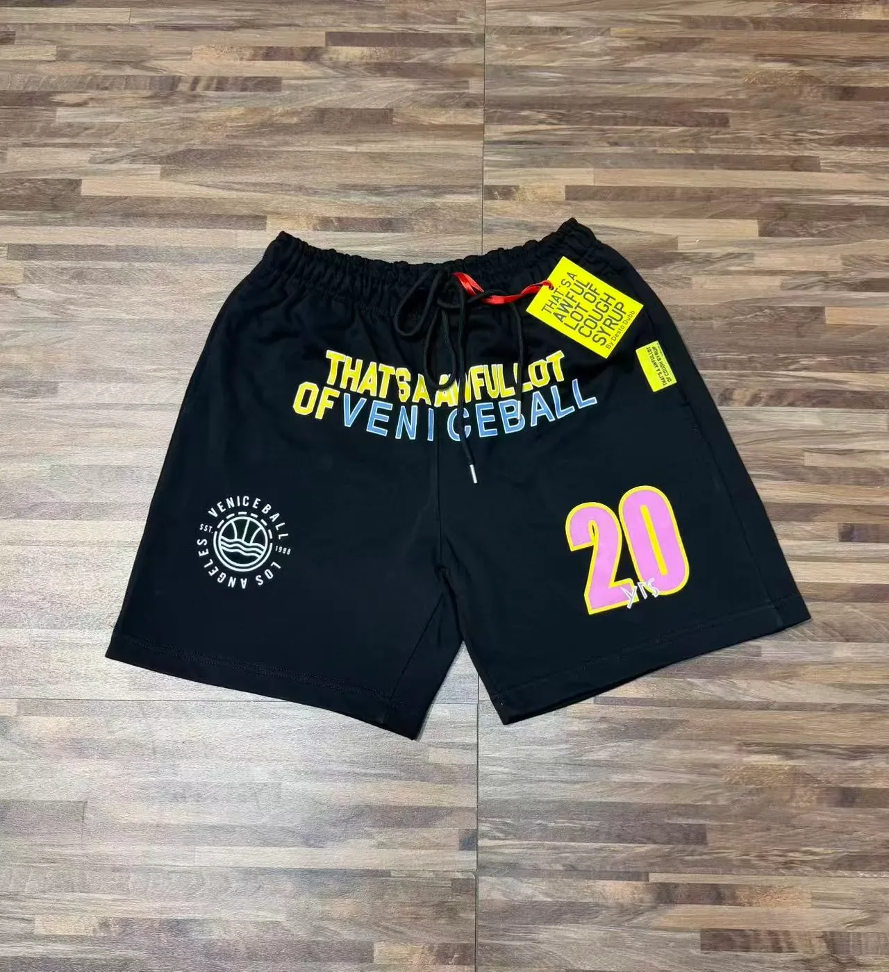 Black Graphic Print Drawstring Waist Shorts 8