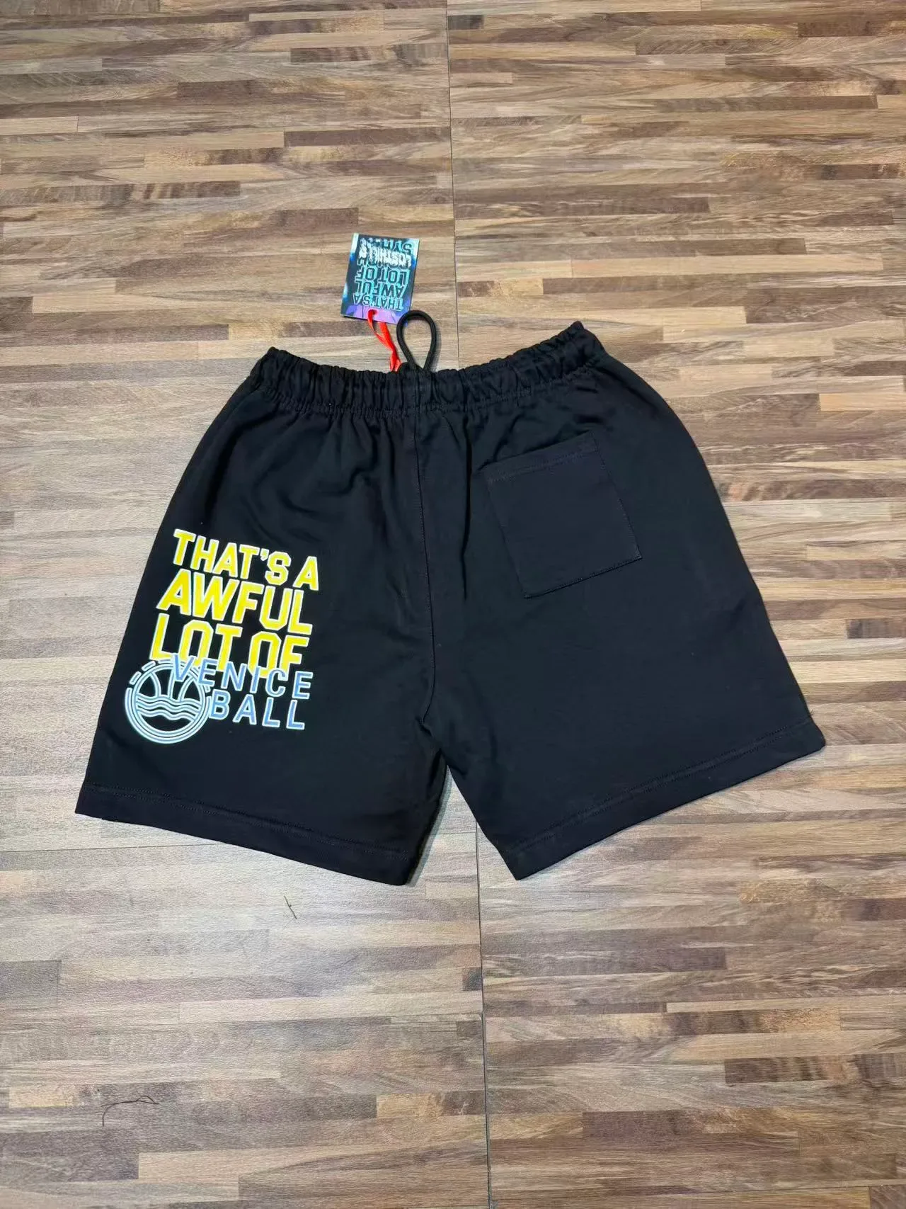 Black Graphic Print Drawstring Waist Shorts 9