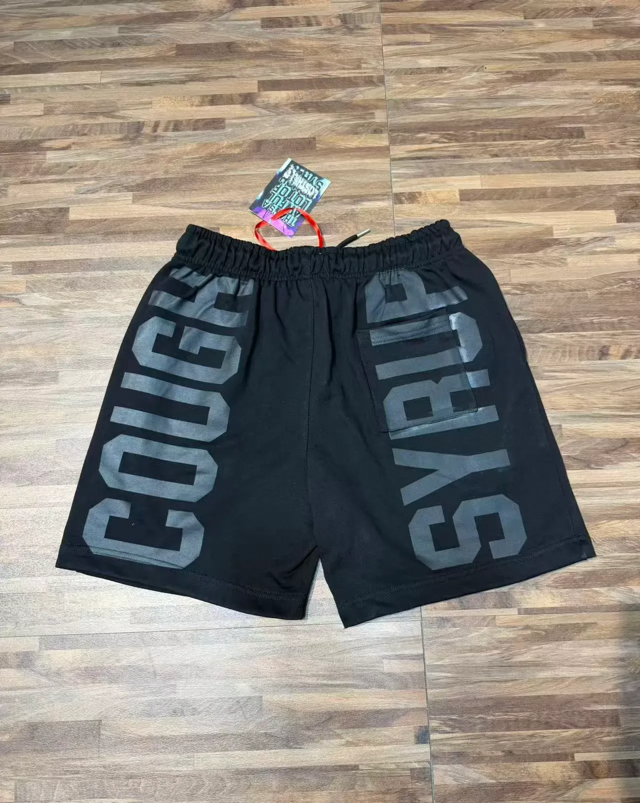 Black Graphic Print Elastic Waist Shorts 15