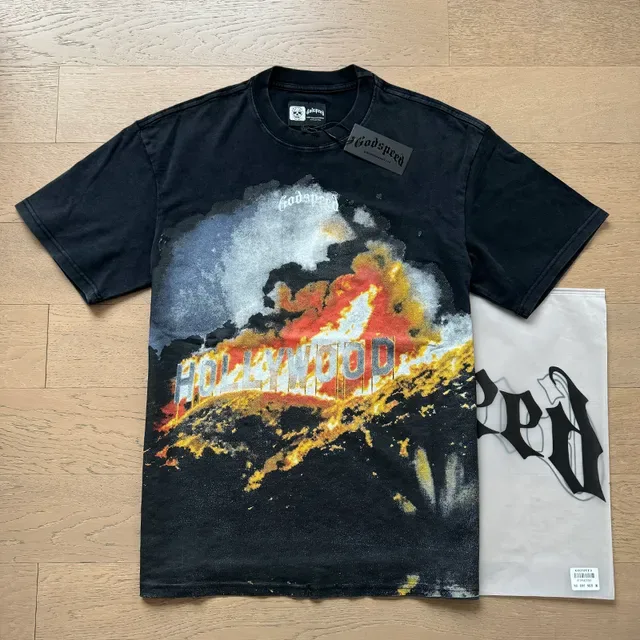 Black Graphic-Print Oversized Double-Sided Flame Motif T-Shirt 5