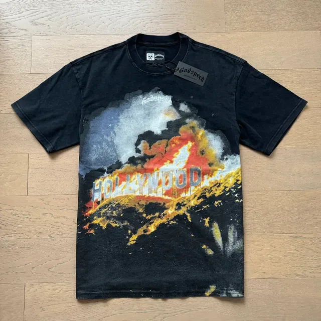 Black Graphic-Print Oversized Double-Sided Flame Motif T-Shirt 6