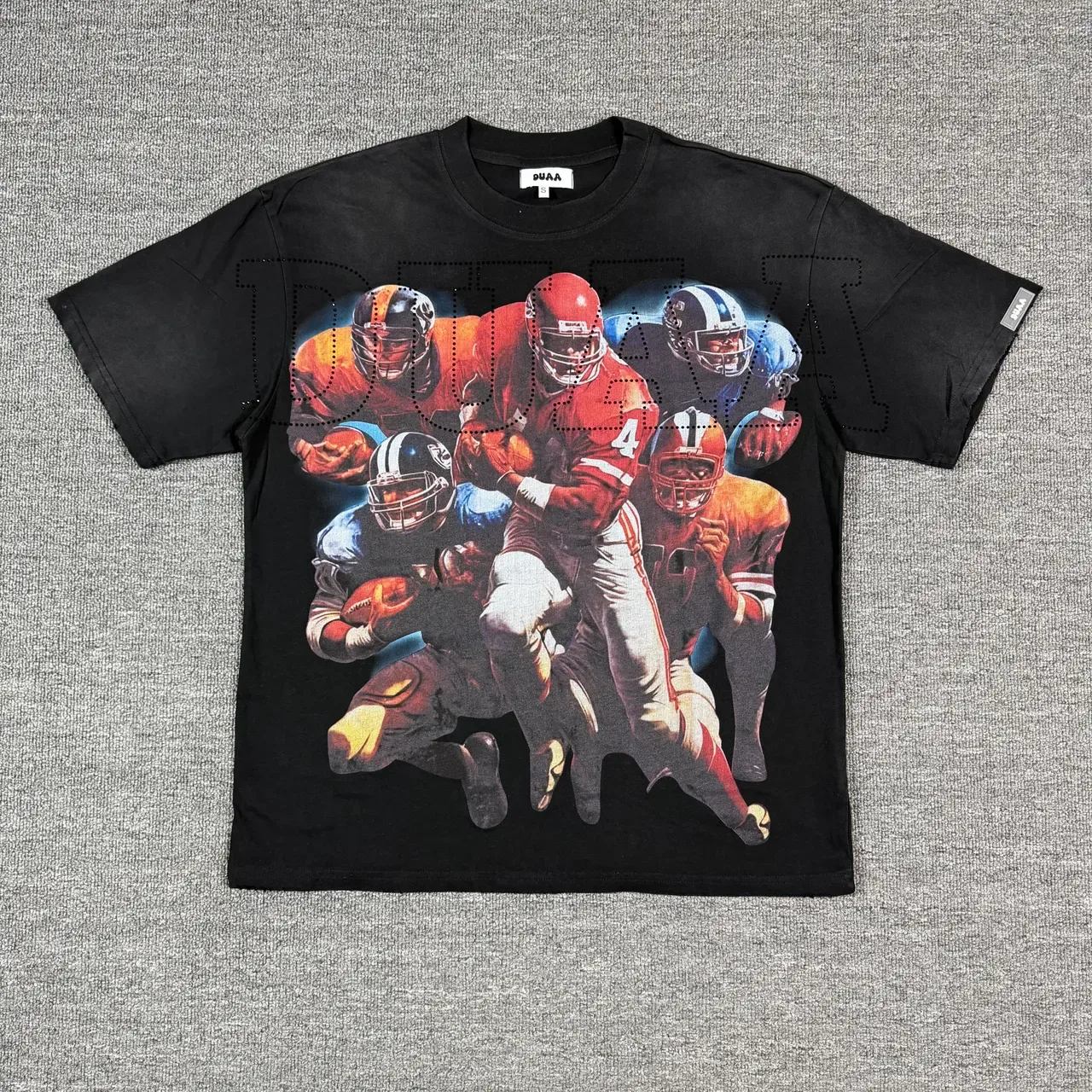 Black Graphic-Print Photorealistic Football Scene T-Shirt 4