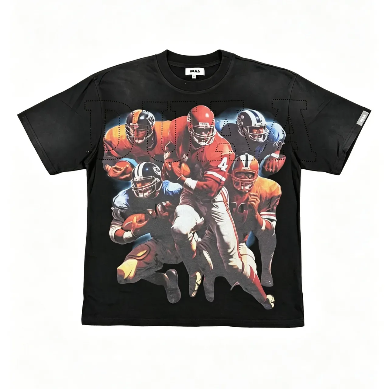 Black Graphic-Print Photorealistic Football Scene T-Shirt 7
