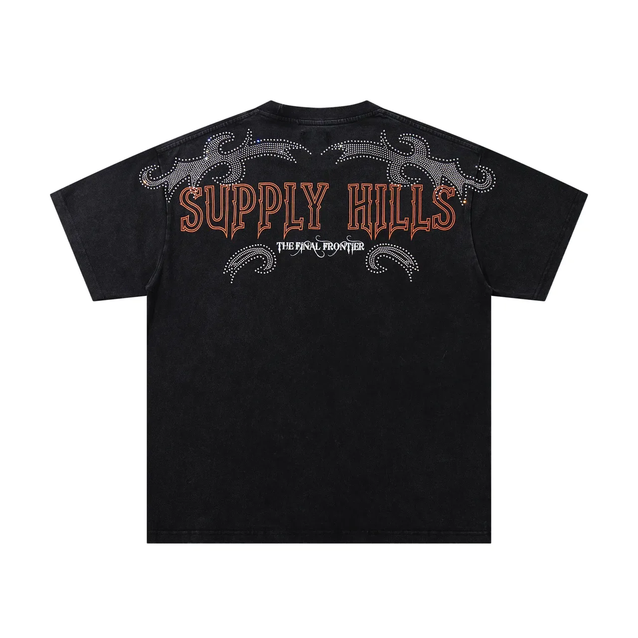 Black Graphic Print Rhinestone Western Motif Oversized T-Shirt 3