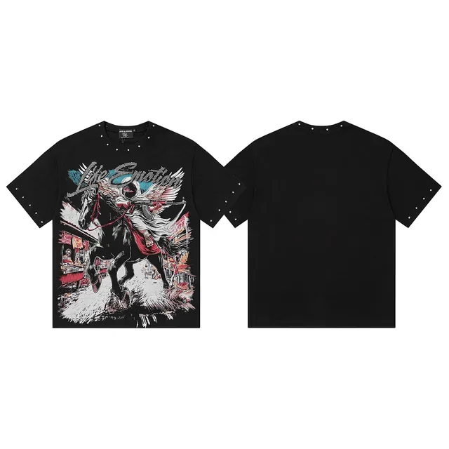 Black Graphic-Print Studded Sleeve Oversized T-Shirt 2