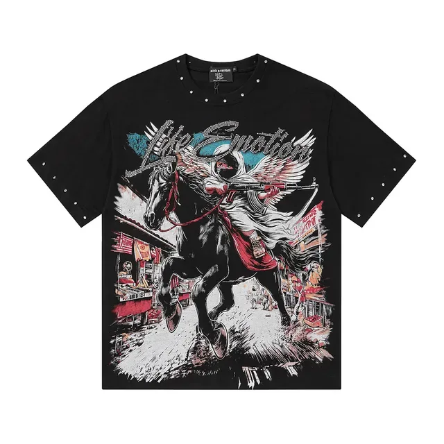 Black Graphic-Print Studded Sleeve Oversized T-Shirt 3