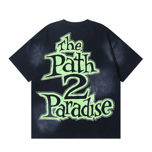 Black Green Oversized Fit Graphic Print Front And Back T-Shirt 3