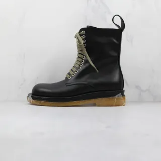 Black Green Smooth Leather Upper Olive Laces Ankle Boots