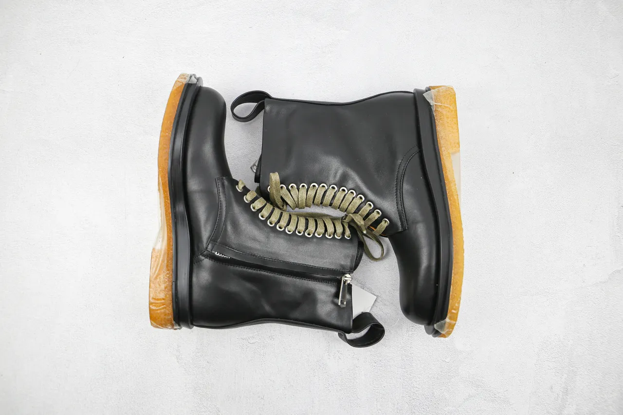 Black Green Smooth Leather Upper Olive Laces Ankle Boots 2