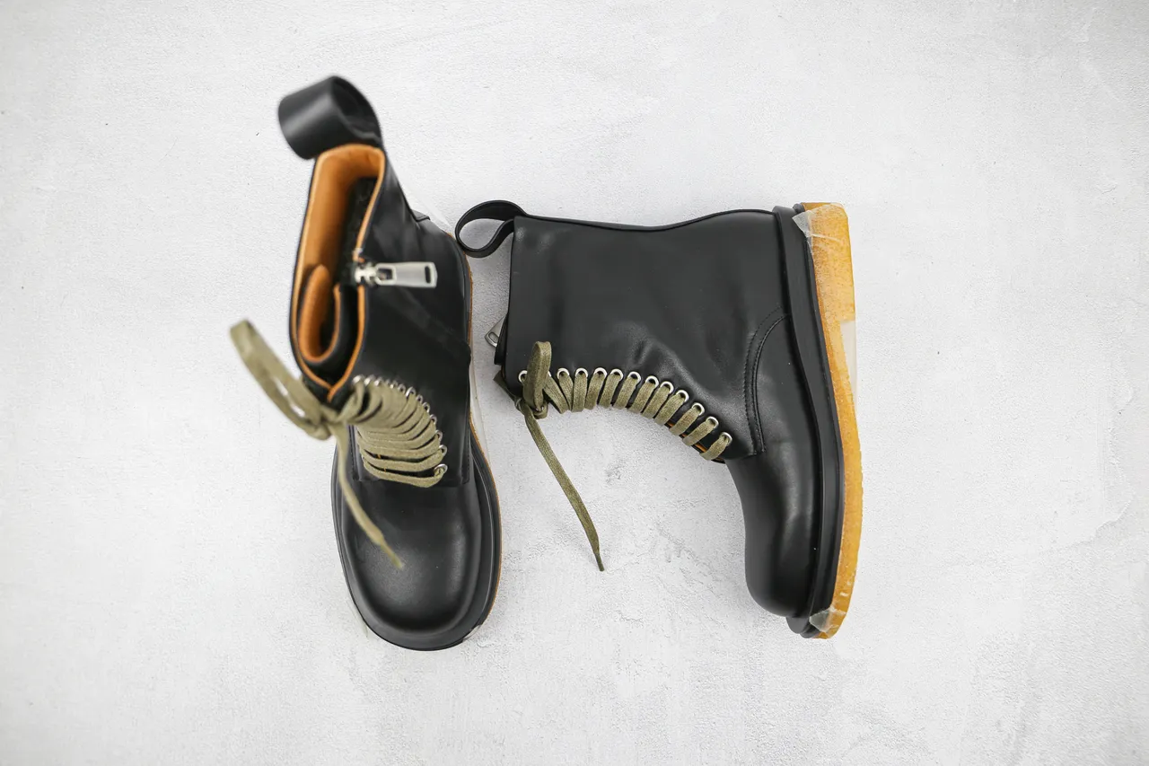 Black Green Smooth Leather Upper Olive Laces Ankle Boots 3