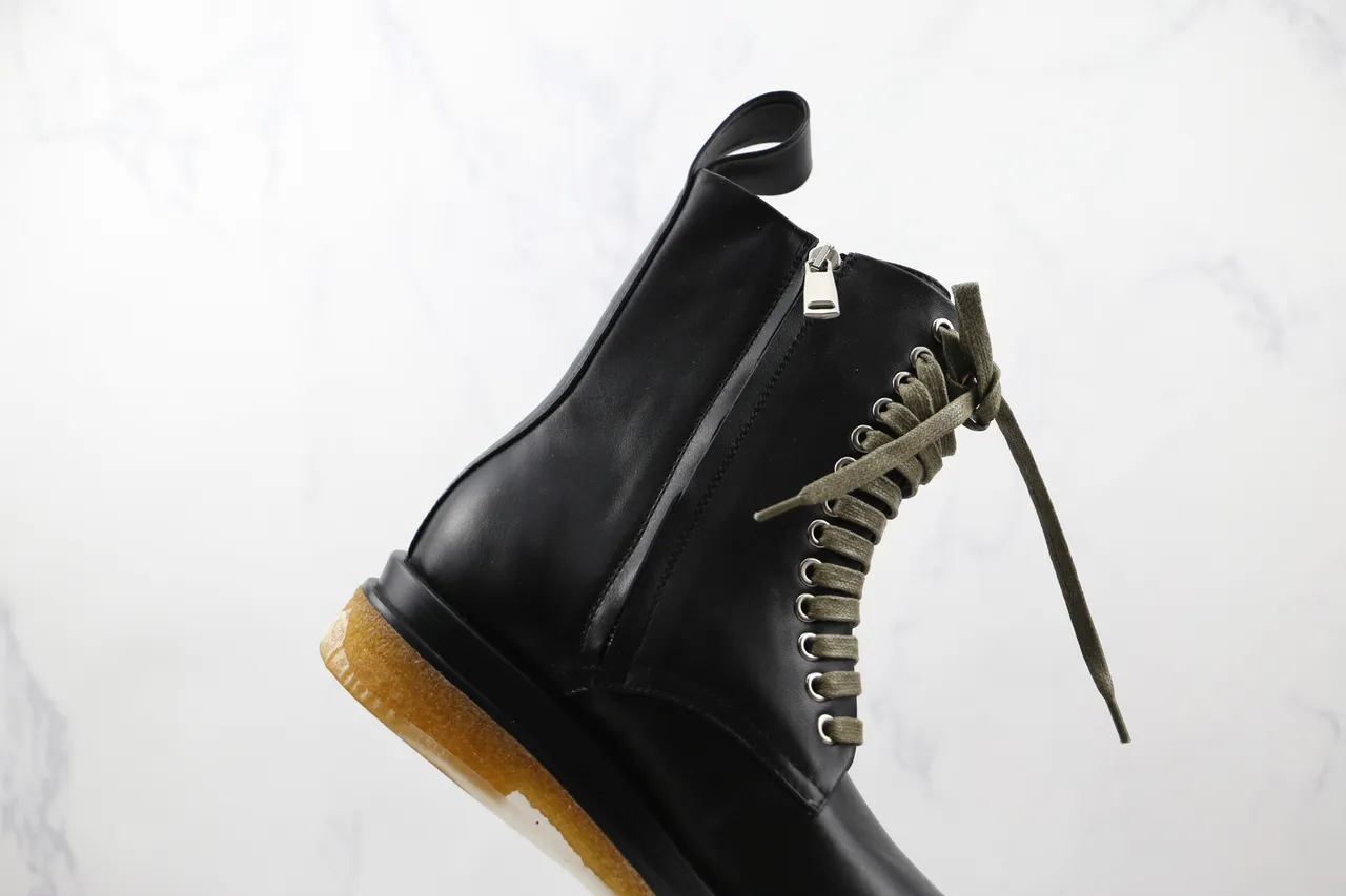 Black Green Smooth Leather Upper Olive Laces Ankle Boots 5