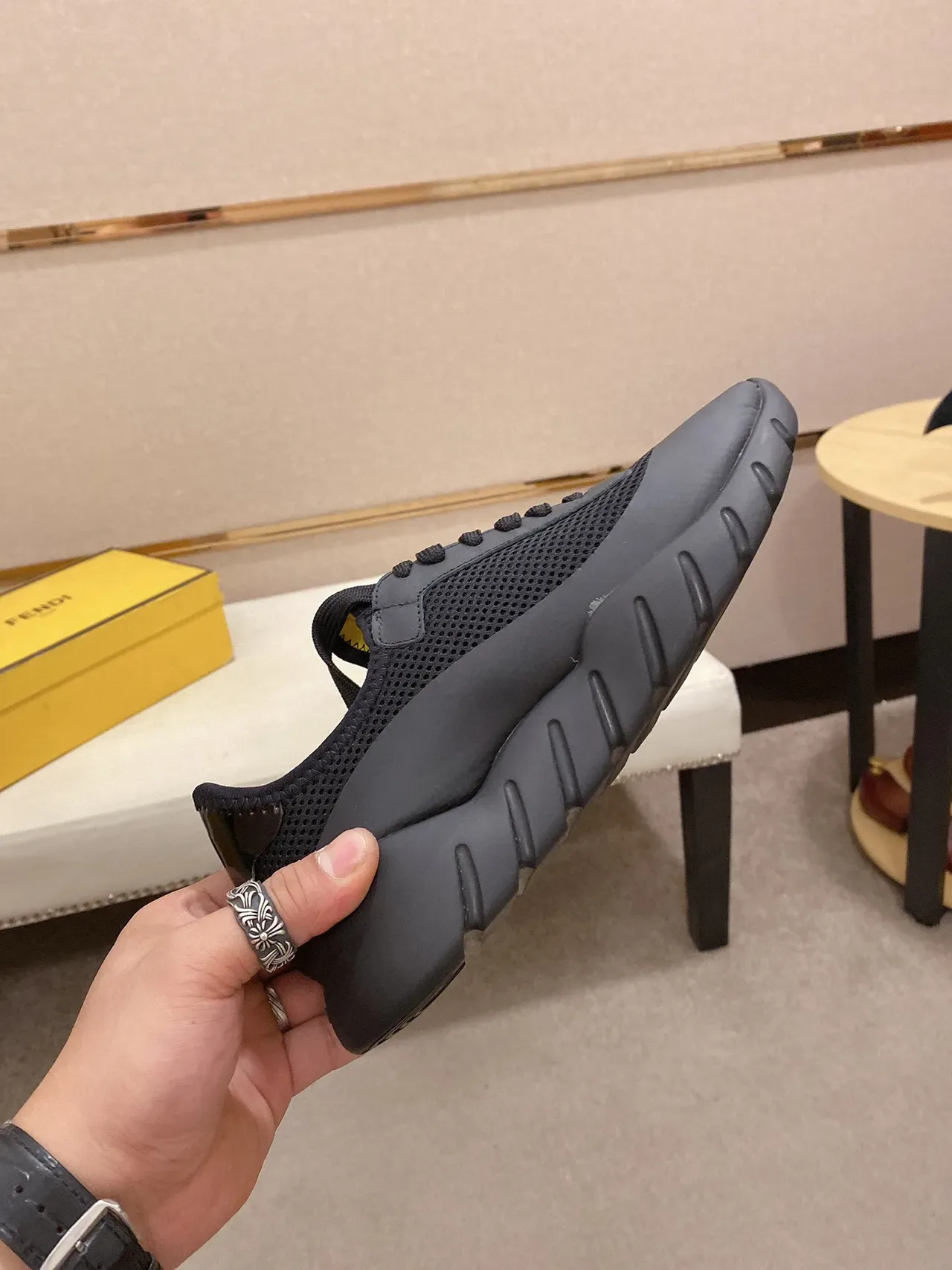 Black Mesh and Synthetic Chunky Sole Sneaker 4