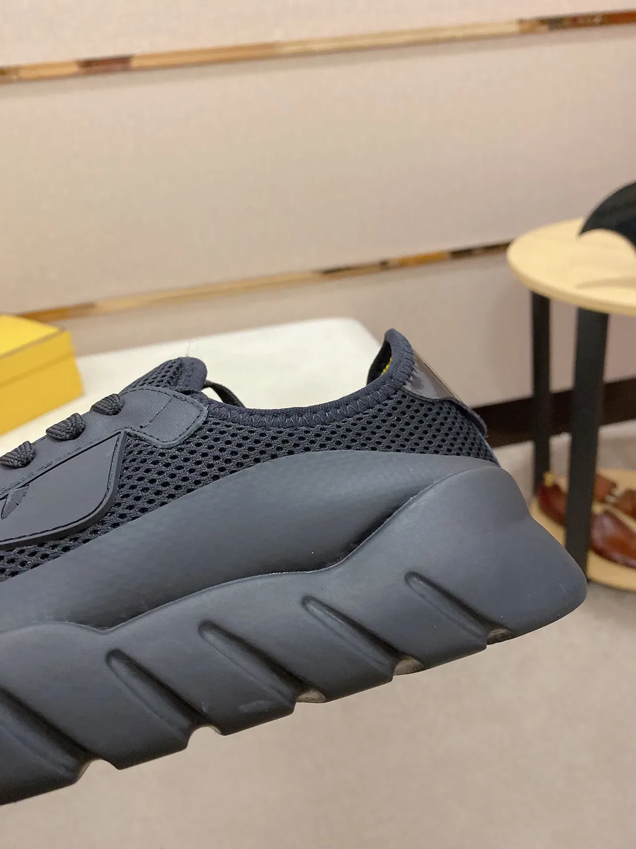 Black Mesh and Synthetic Chunky Sole Sneaker 5