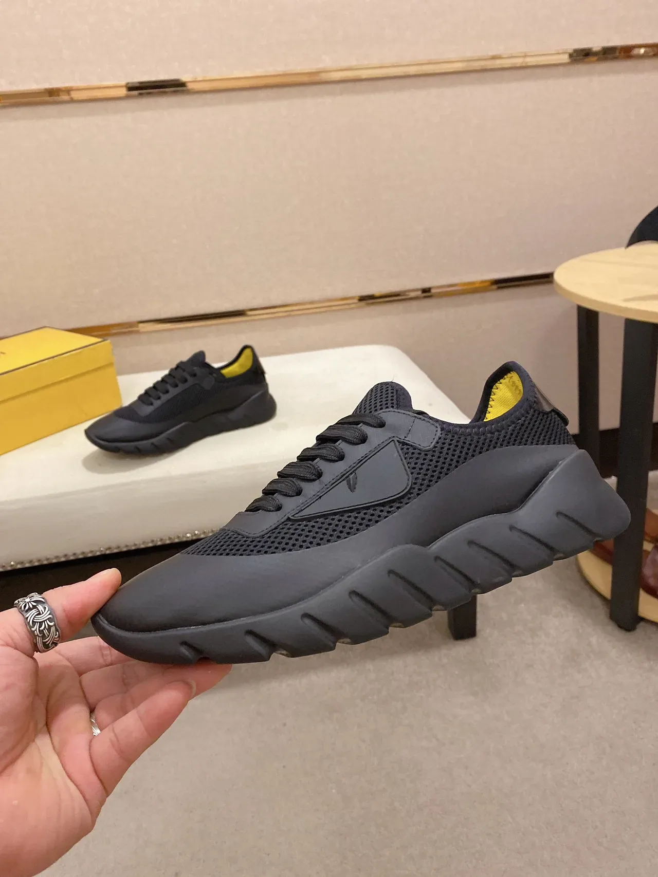 Black Mesh and Synthetic Chunky Sole Sneaker 8