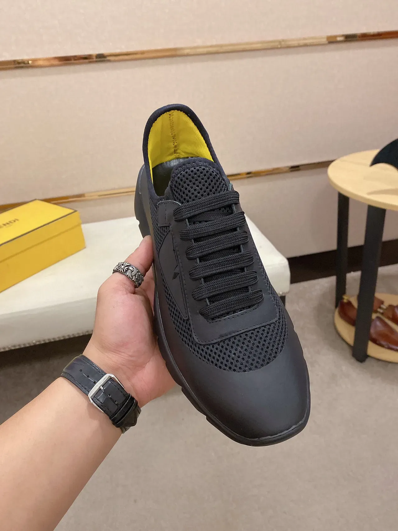 Black Mesh and Synthetic Chunky Sole Sneaker 9