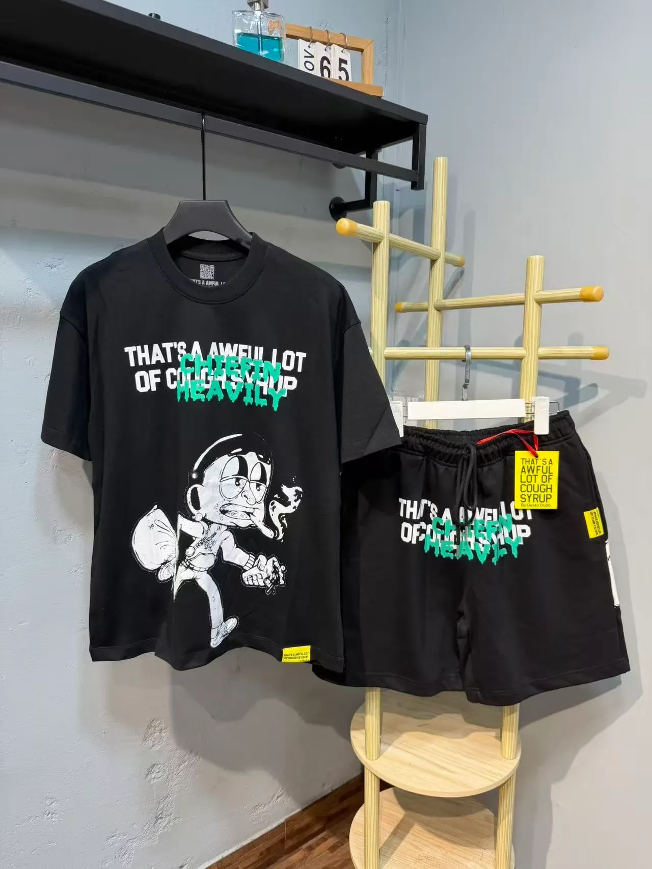 Black Multicolor Graphic Skull Cough Syrup Print Oversized T-Shirt 5