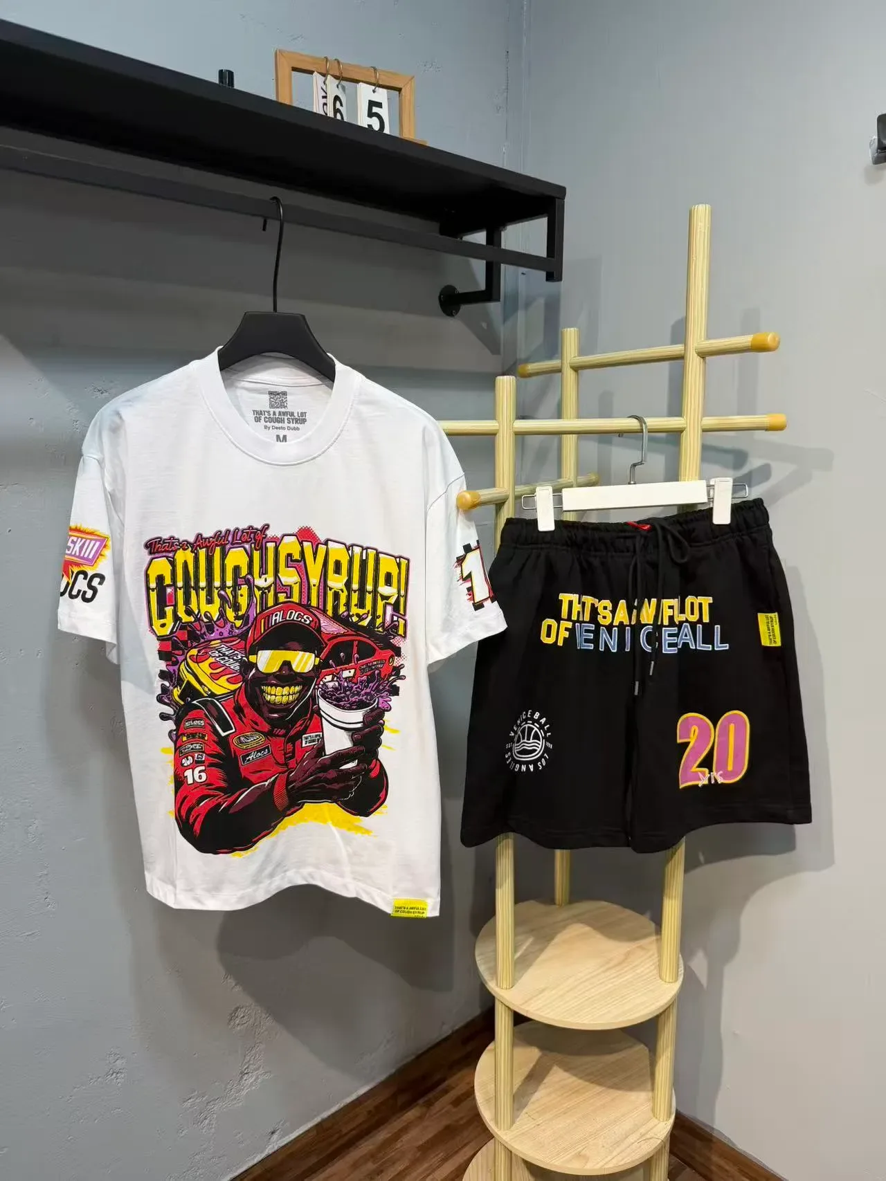 Black Multicolor Graphic Skull Cough Syrup Print Oversized T-Shirt 15