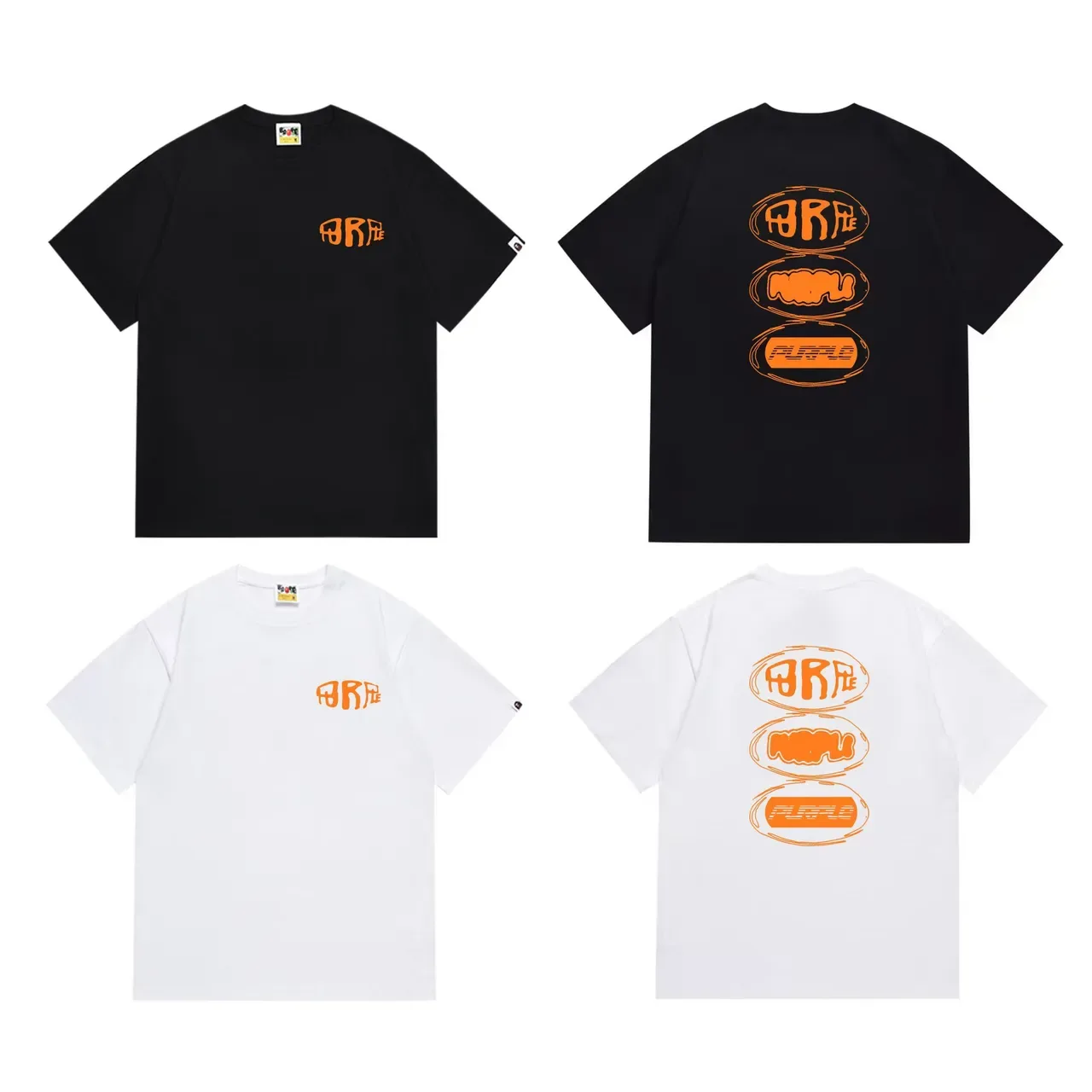 Black Orange Graphic Print Crew-Neck T-Shirt 6