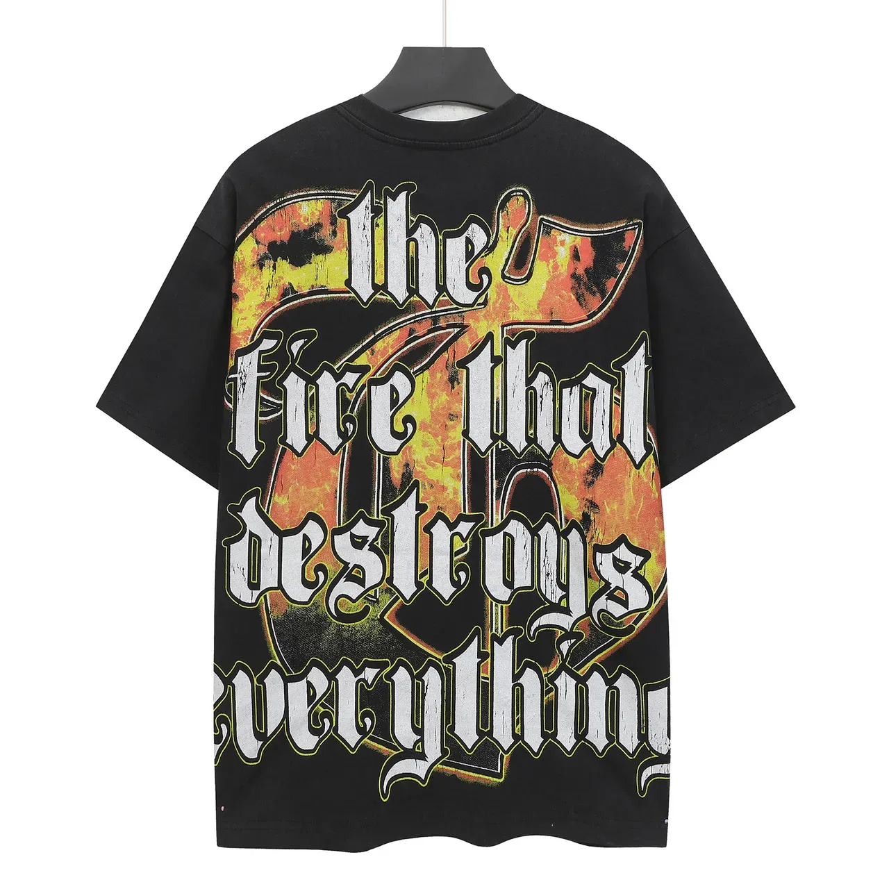 Black Orange Oversized Fit Graphic-Print Front T-Shirt 3