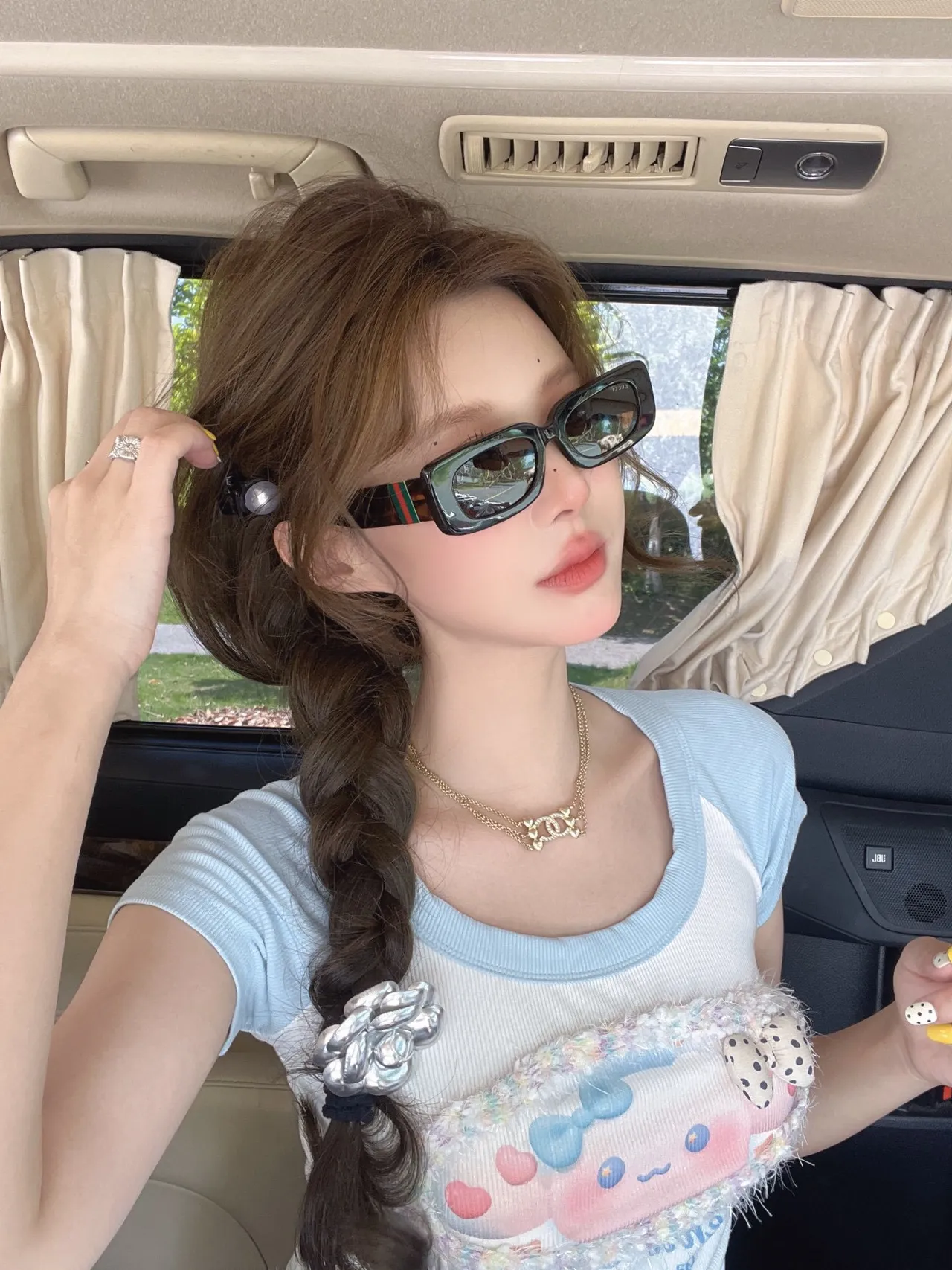 Black Oversized Rectangular Frame Sunglasses 8