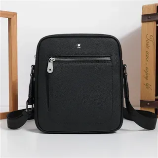 Black Pebbled Leather Messenger Bag