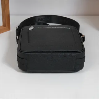 Black Pebbled Leather Messenger Bag 5