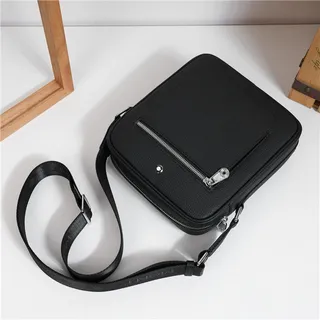 Black Pebbled Leather Messenger Bag 6