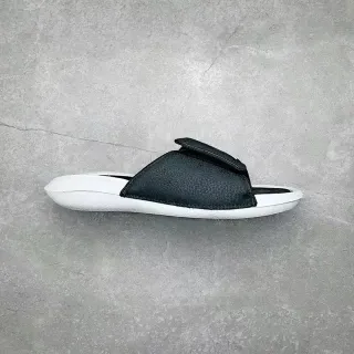 Black Pebbled Strap White Sole Slide Slipper
