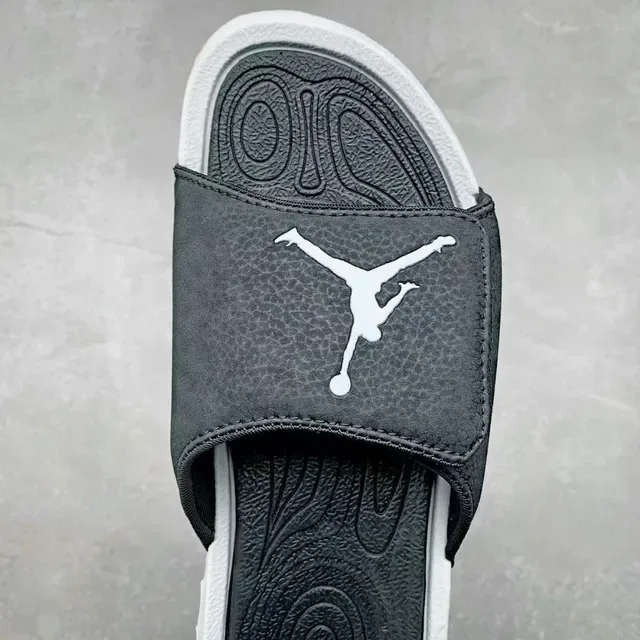 Black Pebbled Strap White Sole Slide Slipper 4