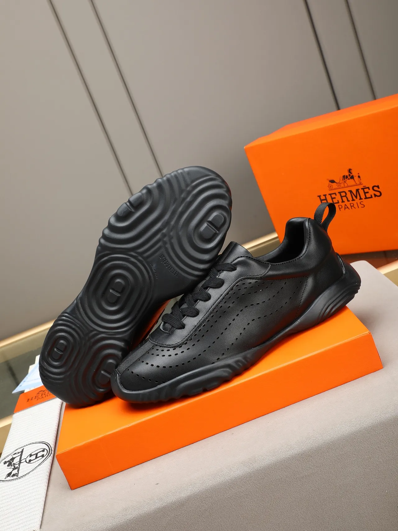 Black Perforated Leather Sculpted Sole Lifestyle Sneaker 4