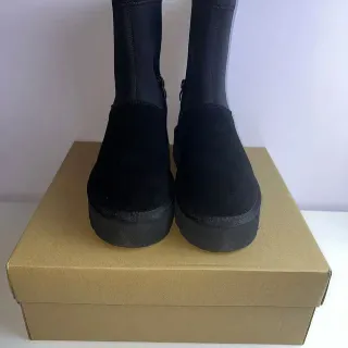 Black Platform Sole Elasticated Shaft Ankle Boots