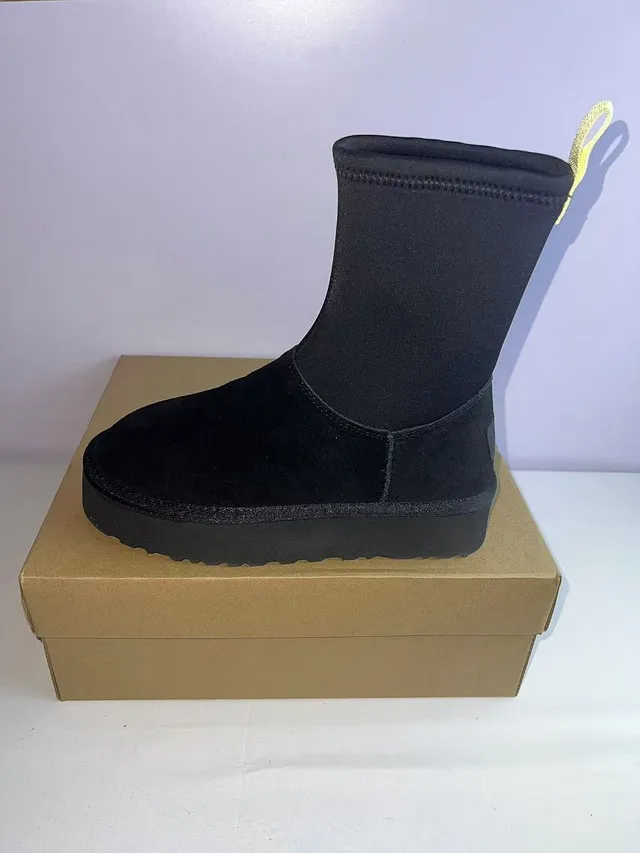Black Platform Sole Elasticated Shaft Ankle Boots 4
