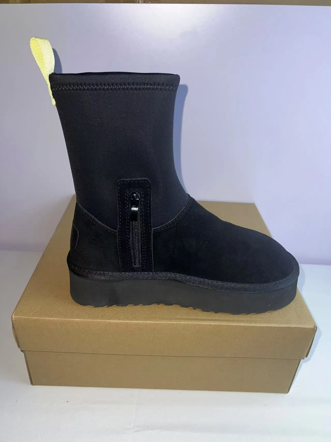 Black Platform Sole Elasticated Shaft Ankle Boots 5