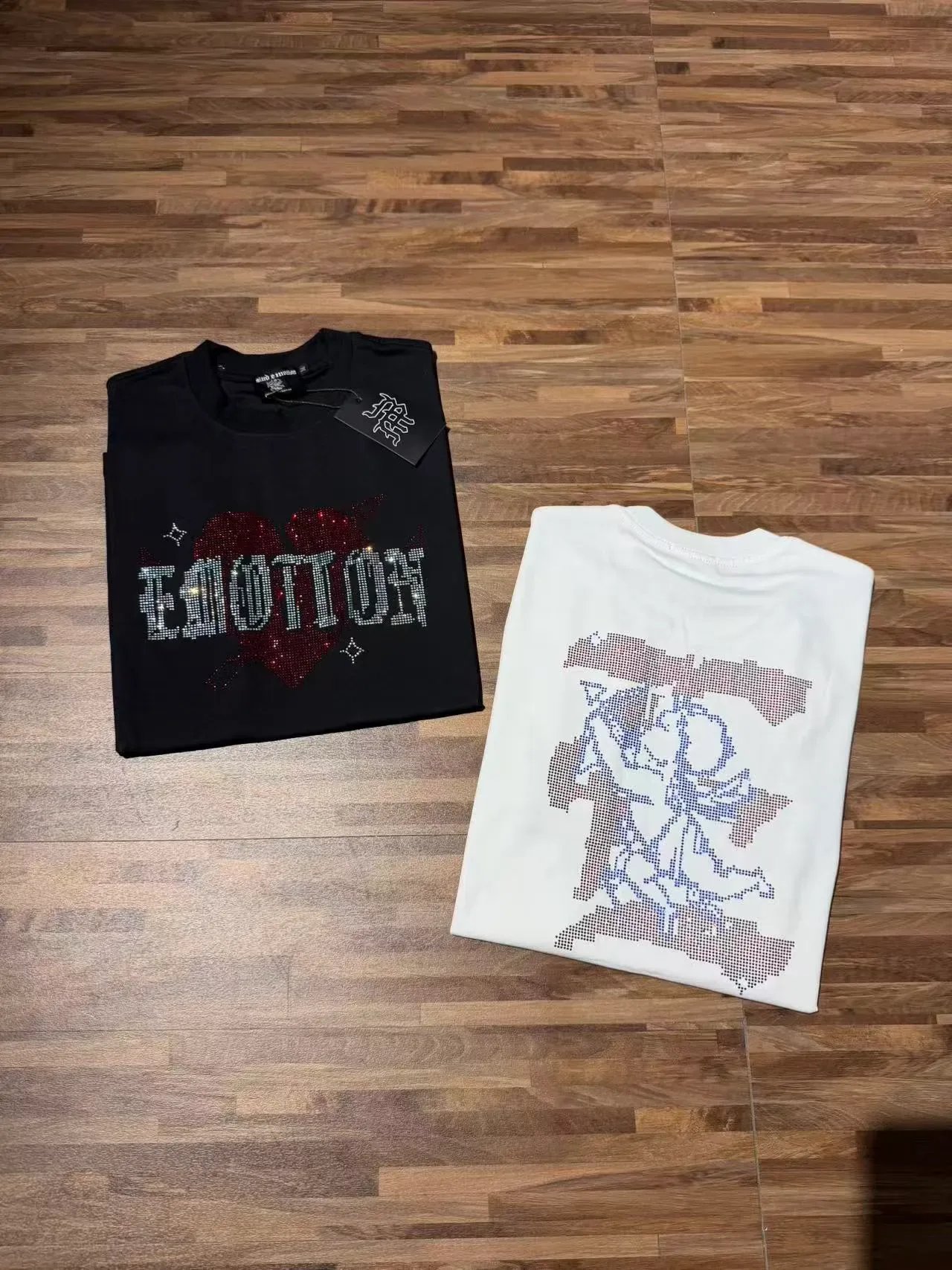 Black Rhinestone 'EMOTION' Graphic Oversized T-Shirt 2