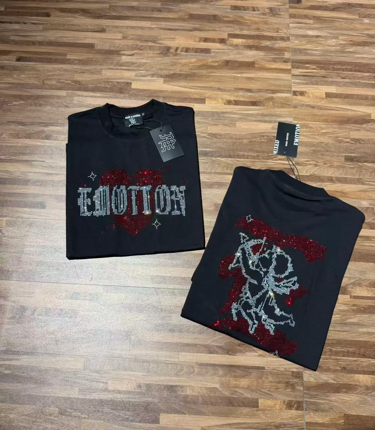 Black Rhinestone 'EMOTION' Graphic Oversized T-Shirt 5