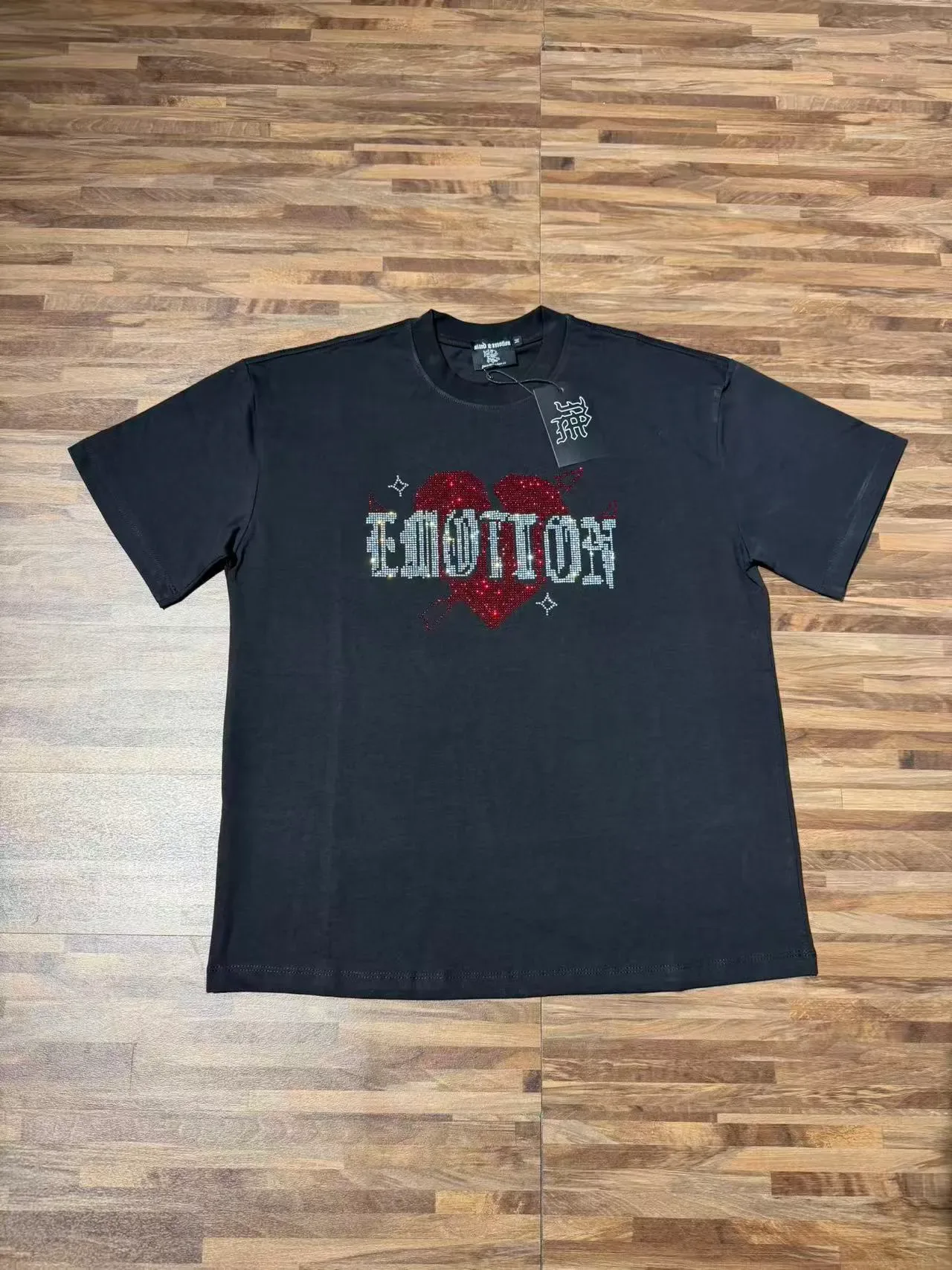 Black Rhinestone 'EMOTION' Graphic Oversized T-Shirt 6