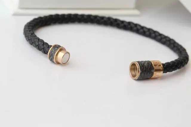 Black Silver Braided Leather Metal Clasp Bracelet 5