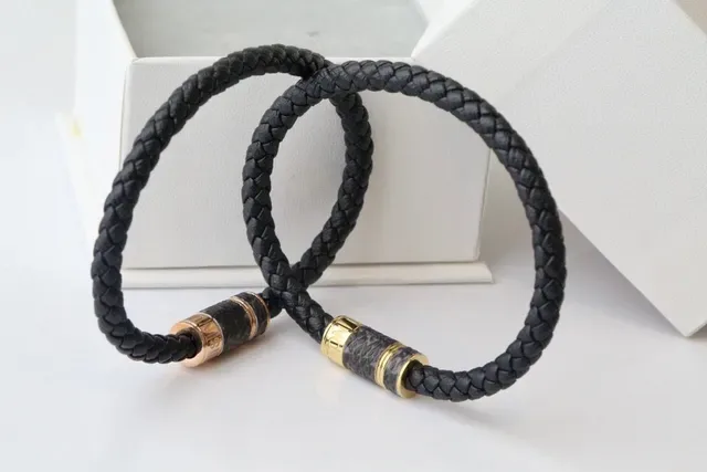 Black Silver Braided Leather Metal Clasp Bracelet 7