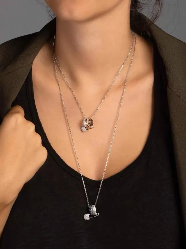 Black Silver Layered Pavé-Set Necklace 2
