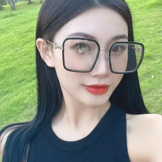 Black Silver Oversized Square Frame Thick Front Optical Glasses