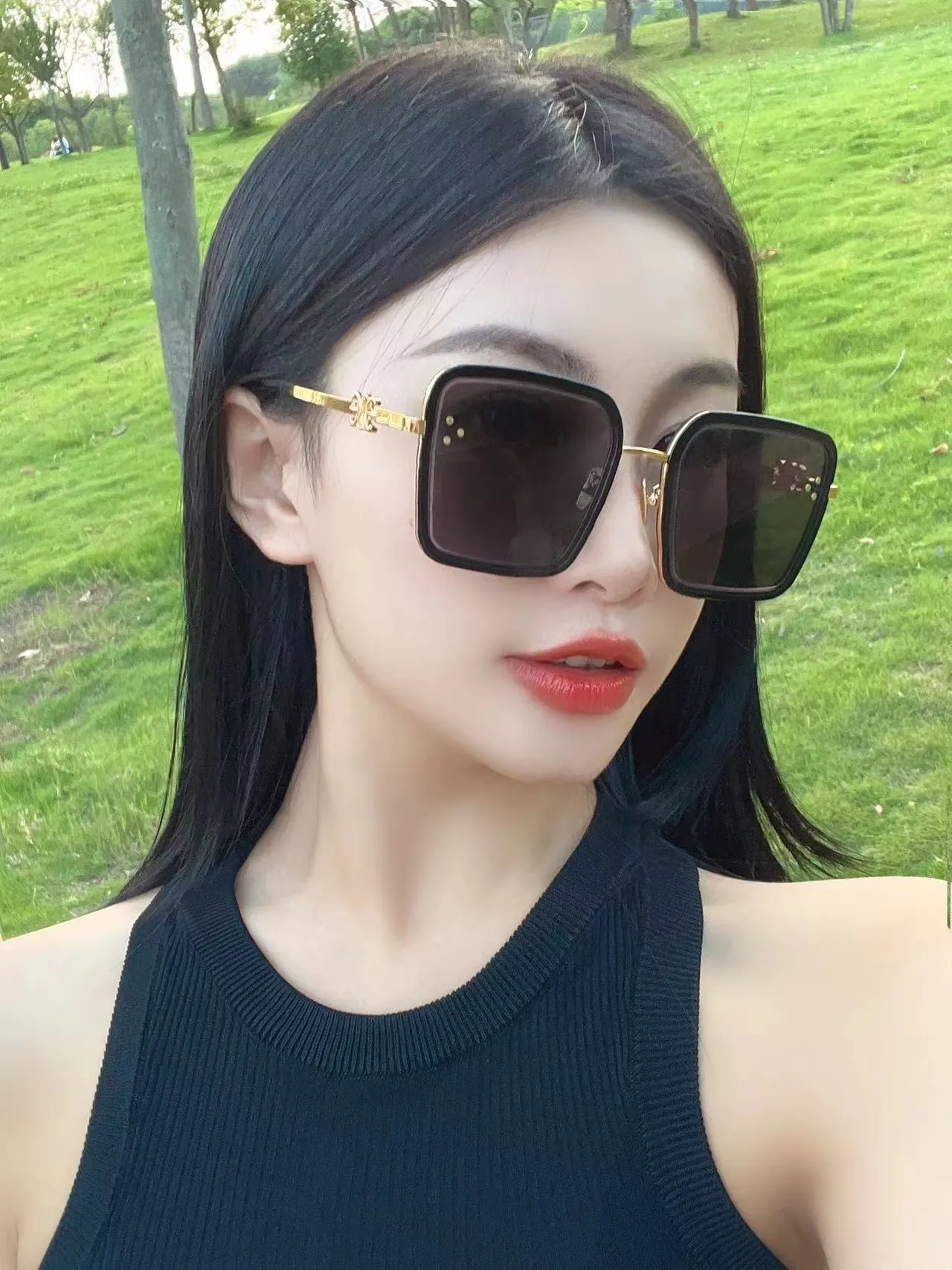 Gafas ópticas marco cuadrado oversized negro y plata frente grueso 7