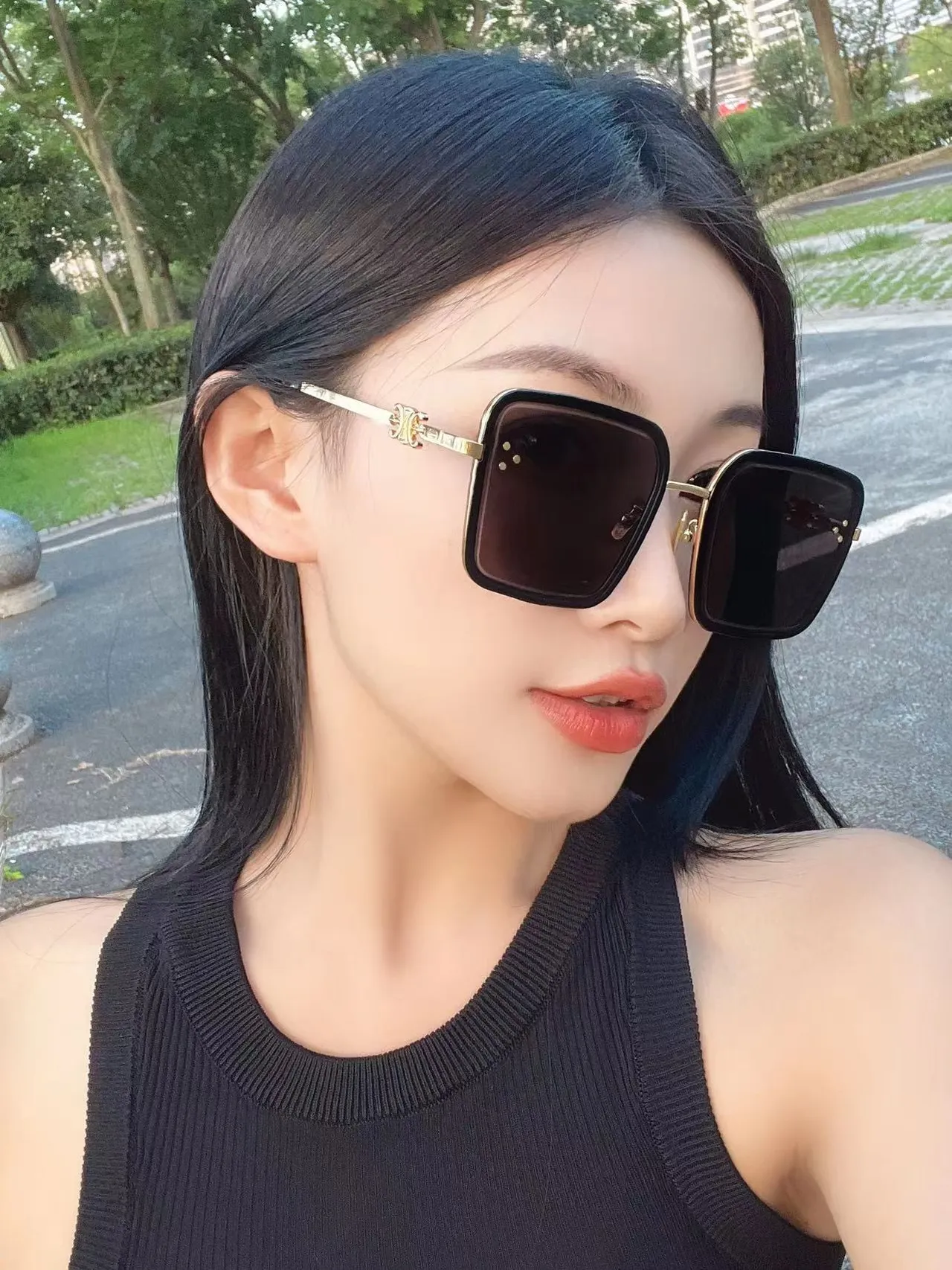 Gafas ópticas marco cuadrado oversized negro y plata frente grueso 8